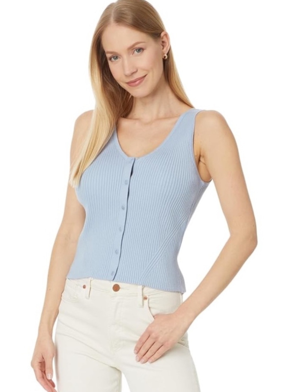Madewell Light Blue Ribbed Button-Front Tank Top